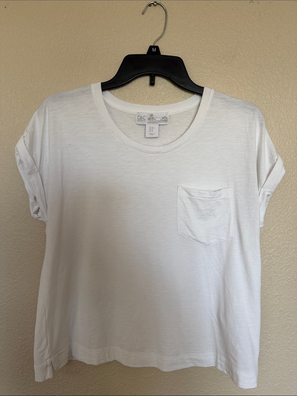C&C California White Short Sleeve Pocket Tee - Relaxed Crew Neck